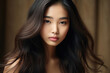 Portrait of an Asian model girl with perfect skin without makeup