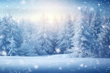 Christmas winter background with snow and blurry bokeh. Generated by AI