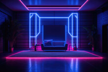 Interior Of A Room With Neon Lighting