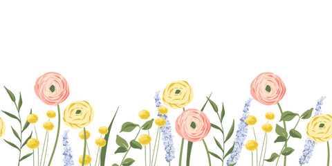 Wall Mural - Vector Illustrative Floral Seamless Horizontal Border