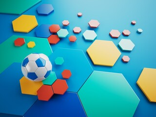 football ball 3d object. 3d illustration. graphic background element. sport abstract backdrop. soccer render design competition concept art. digital technology element beautiful lighting ground empty