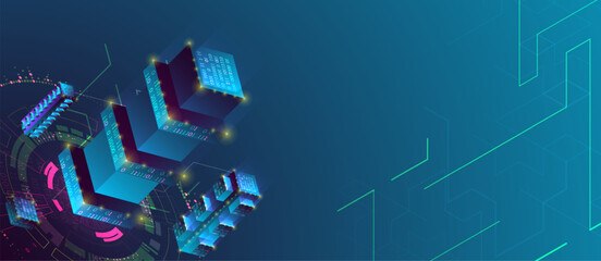 Smart city. Isometric big data concept, database.  Abstract technology background.