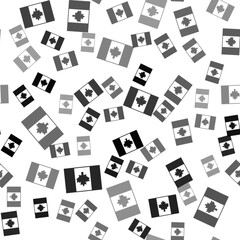 Sticker - Black Flag of Canada icon isolated seamless pattern on white background. North America country flag on flagpole. Vector