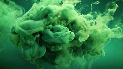 Green Color Liquid Ink Dense Smoky Abstract Misty Background AI Generative