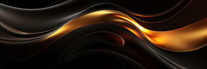 Poster - elegant beautiful golden wave on black background for your design. Generative Ai.