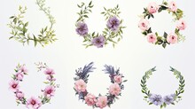 Hand-drawn Floral Wreaths Isolated On White Generative AI