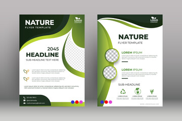 Wall Mural - Green eco flyer, poster, brochure, magazine, annual report, booklet, cover banner template. Modern green leaf, environment design.