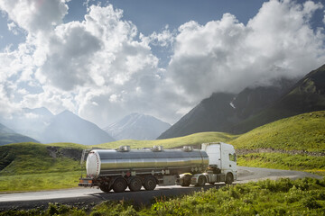 Wall Mural - fuel tanker truck on th mountain road