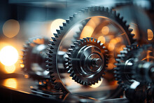 Mechanism, Gears And Cogs At Work. Industrial Machinery
