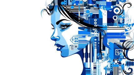 abstract profile of a human head and consciousness with physical and chemical structures in the head