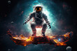An astronaut in a colorful galaxy in space. Ai art. Pop art concept, gaming art concept, wallpaper.
