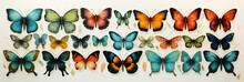 Oil Pastel Painting Of Safari Animal Set Butterflies Of Different Colors And Dragonfly In Watercolor Style.generative Ai