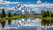photogenic scenic grand teton national park peaks reflecting perfectly mirror like taken overlook oxbow snake river wyoming usa generative AI
