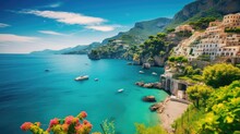 picturesque seaside amalfi coast italy cliffside villages resort towns mediterranean europe capri positano sorrento ravello relaxing vacation generative AI