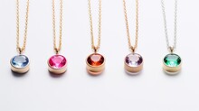 Modern Gemstone Pendant Necklace In Assorted Colors Isolated On A White Background Generative AI