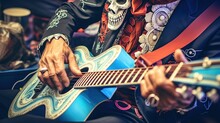 Man Plays Guitar On Day Of The Dead, Mexico. Generative AI