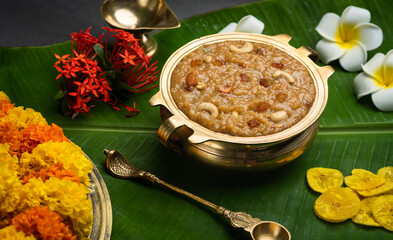 Kerala temple payasam in traditional uruli bowl, Onam and Vishu festival special payasam