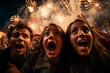 people's reactions as they watch fireworks, capturing a range of emotions from excitement to awe Generative AI