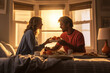 © Maksym - A sunlit morning scene as the couple shares breakfast in bed