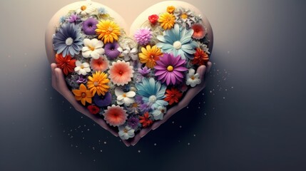 Wall Mural - Heart with flowers, love and emotion concept, good hearted person, help and charity, Generative AI