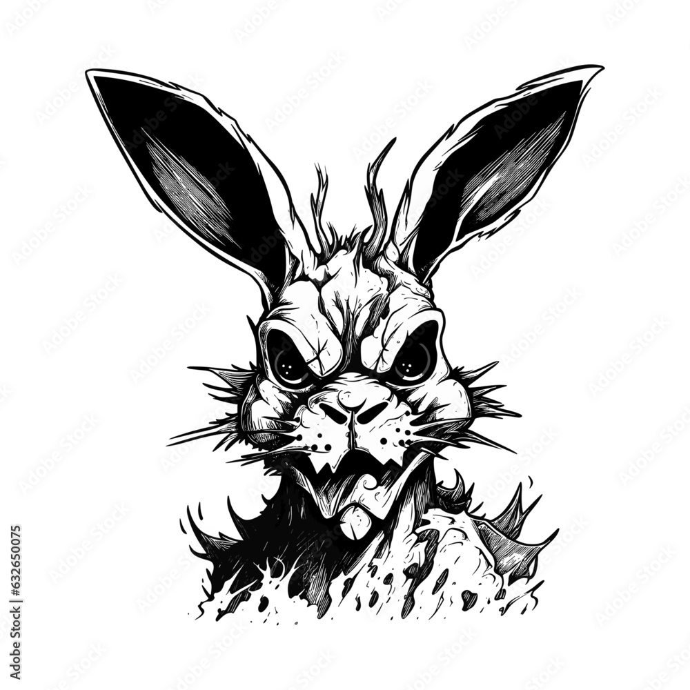 Vector Wonderland: Zombie Rabbit Outline Design in Black and White Hand ...