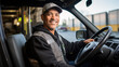 Happy smiling truck driver. Created with Generative AI technology.