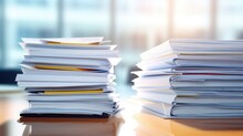Stack Of Documents On The Office Desk.Created With Generative AI Technology.