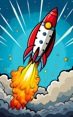 retro space rocket cartoon, vintage comic book style
