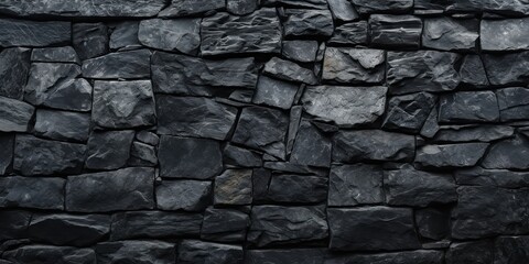 Wall Mural - AI Generated. AI Generative. Black grey brock rock marble stone wall decoration background. Graphic Art