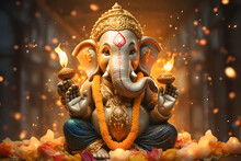 Ganesha Statue In The Temple Wallpaper Ai Generated Art 
