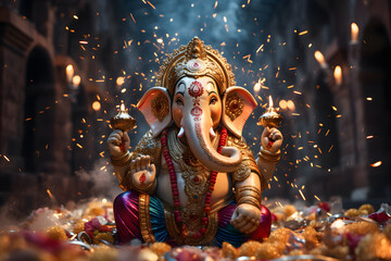 ganesh wallpaper for diwali carnival in the night ai generated art