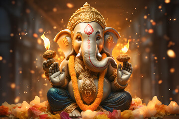 ganesha statue in the temple wallpaper ai generated art