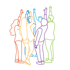 Sticker - Group of people standing together with their hands raised