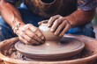 Close up on potter hands making clay pot Generative Ai