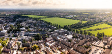 Aerial Townscape View Of Harrogate And The Stray Public Park At Sunset