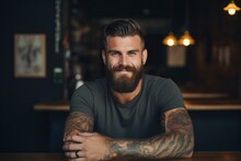 Smiling Bearded Man With Tattoos Generative AI