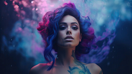  A Woman Surrounded by Purples and Blues