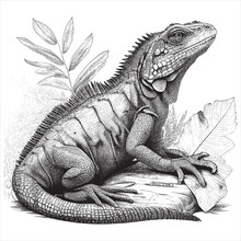 Hand Drawn Engraving Pen And Ink Iguana Vector Illustration