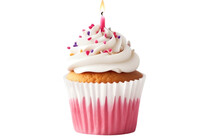 Cupcake Isolated On White Transparent Background PNG,  Birthday Cake,  Cupcake With Candles , Ai Generative Image 