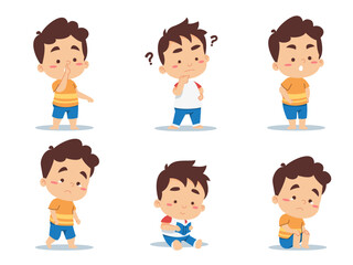 Set of little boys various poses and emotions cartoon vector