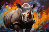 Fototapeta Dziecięca - Vibrant and dynamic AI-generated artwork with a rhinoceros.