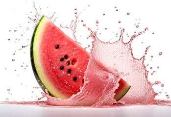 Sticker - Watermelon splash of fresh red juice isolated on white background