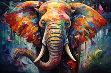 Rainbow Majesty: An AI Masterpiece Presents An Enchanting Elephant Adorned In A Kaleidoscope Of Colors.