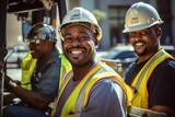 Fototapeta Nowy Jork - Construction workers of african ethnicity working on a construction project in Los Angeles