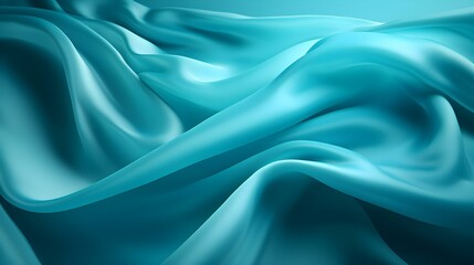 Cyan Silk Fabric Texture with Beautiful Waves. Elegant Background for a Luxury Product