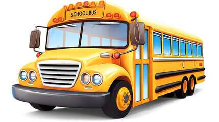 Wall Mural - Yellow School Bus 3D Cartoon-Style