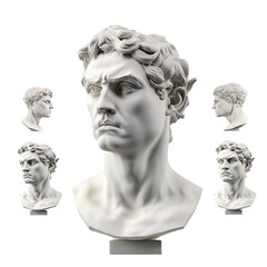5 different views of a classic white marble head sculpture in digital 3D rendering.