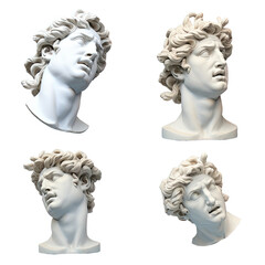 5 different views of a classic white marble head sculpture in digital 3D rendering.