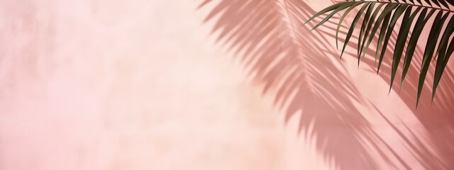 Sticker - Shadow of palm leaves on pink wall with a beautiful plaster texture