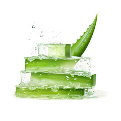 Wall Mural - Sliced Aloe vera stack with dripping gel isolated on white.